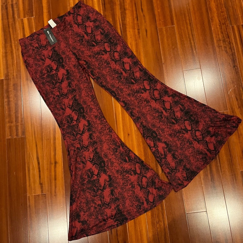 Red Flare Pants Snake Animal Print Milly Penzance Bell Bottoms Legging New XL